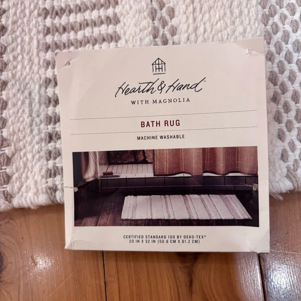 Hearth and Hand Striped Cream & Tan/Taupe Bath Rug 20 x 35 1/2 machine washable